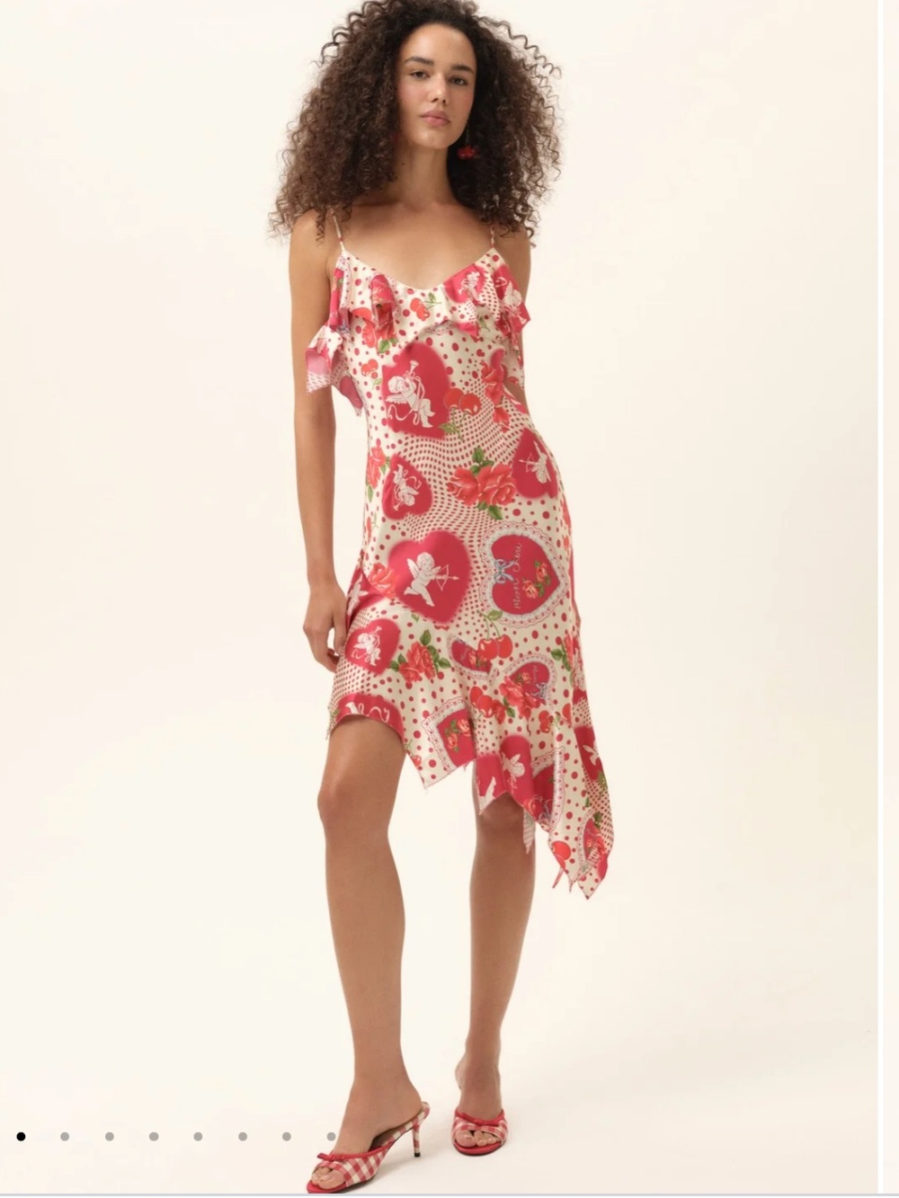For Love & Lemons Cupid Love Dot Asymmetrical Midi Dress - Picture 4 of 5